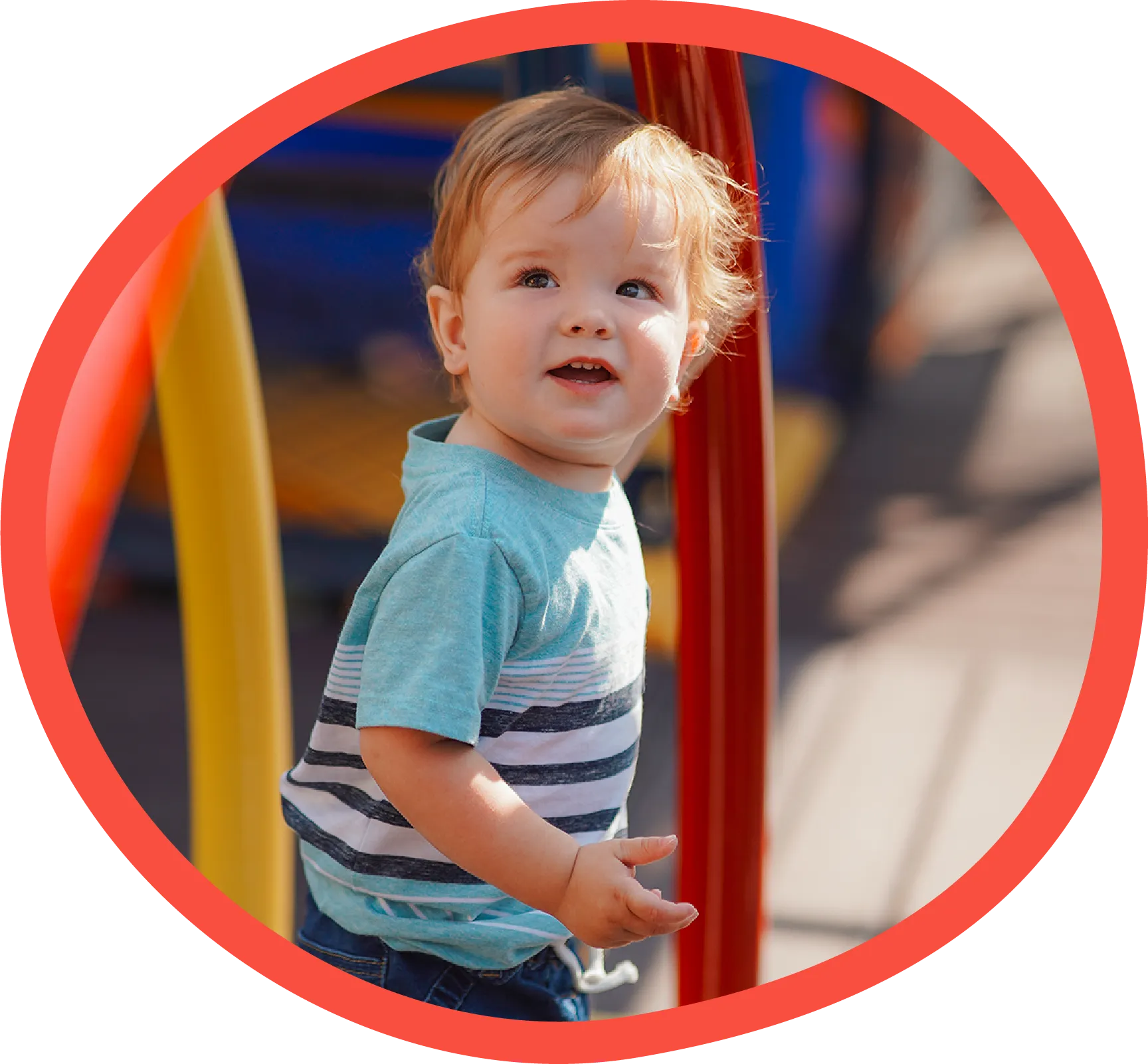 toddler boy playing outside at Bibs World at the Children's Museum of the Upstate Greenville location.