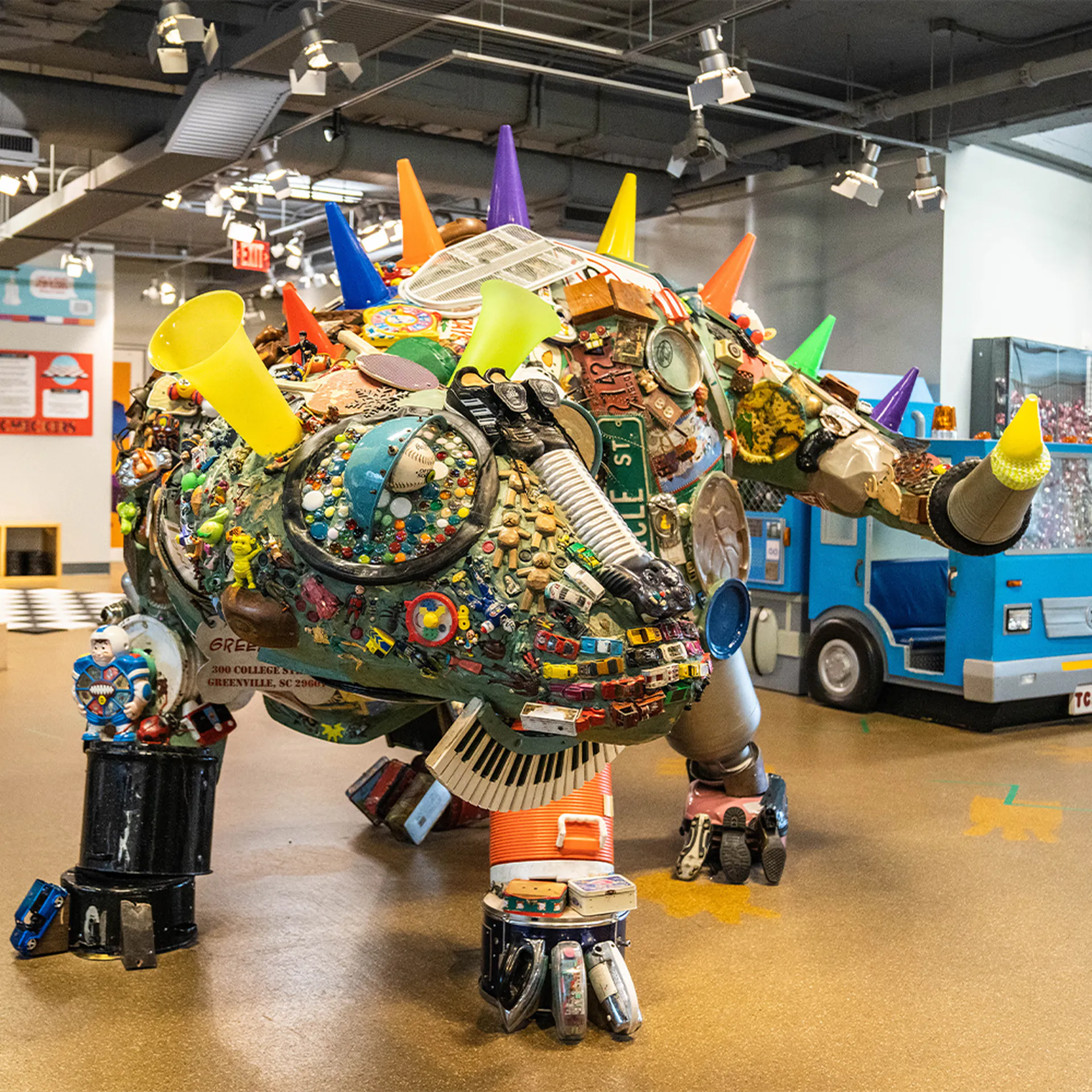Talkin Trash Dinosaur at the Children's Museum of the Upstate Greenville location.