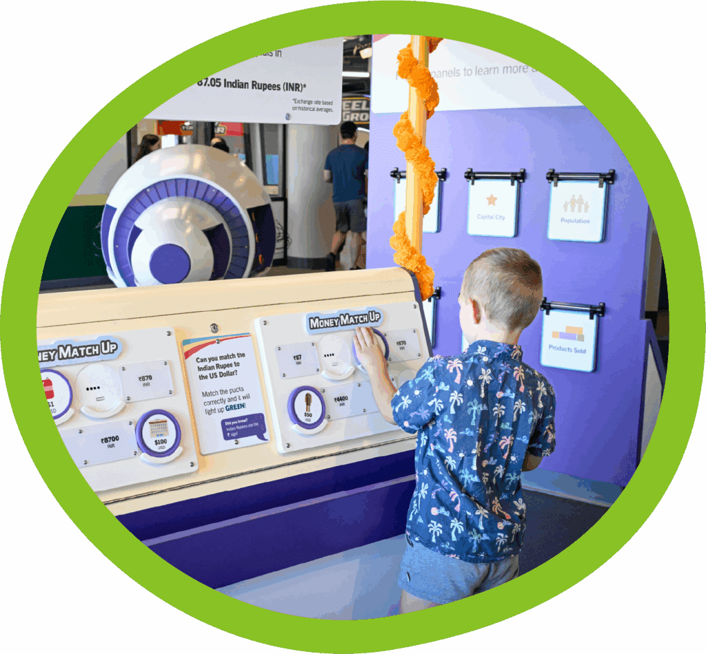 Child playing in Wings in the Air exhibit in The Children's Museum of the Upstate Greenville location.