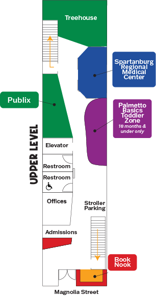 Map of the upper level of the Children's Museum of the Upstate Spartanburg location.