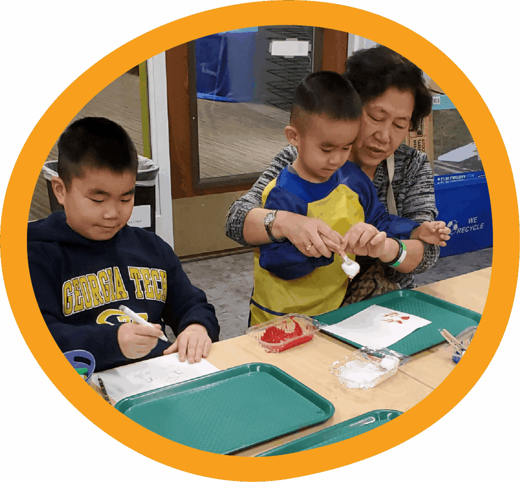 Family in steamworks jr. Children's Museum of the Upstate Spartanburg location.