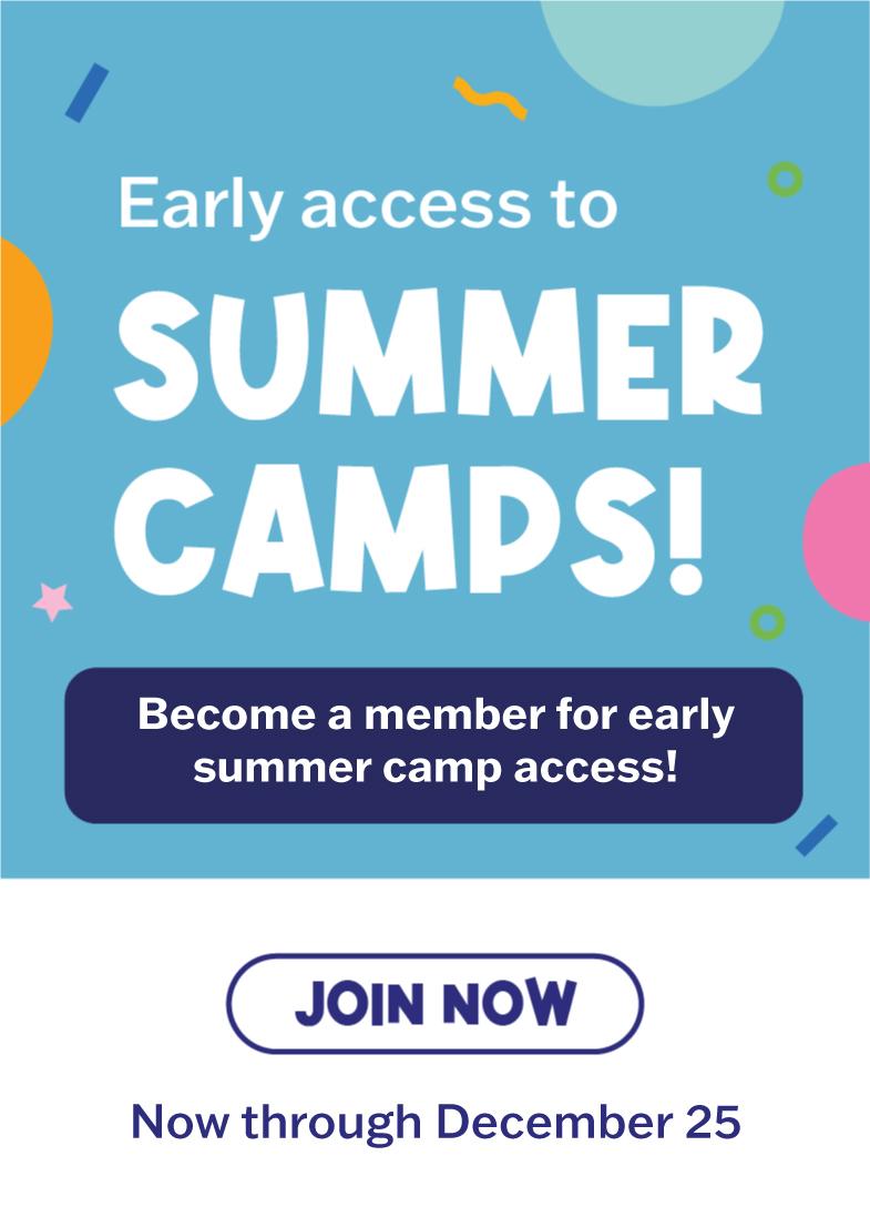 a flyer for a summer camp with balloons and confetti