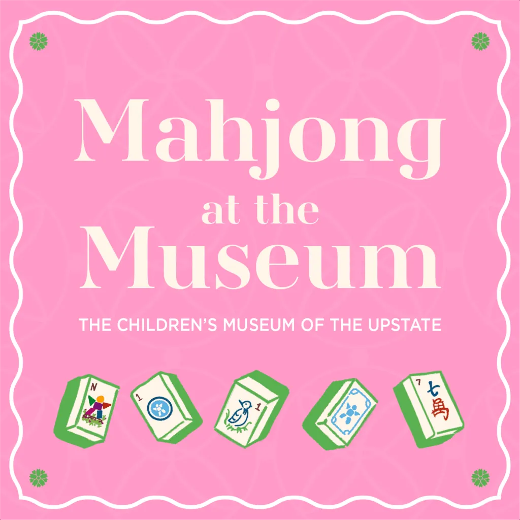 Pink flyer for Mahjong at the museum at TCMU