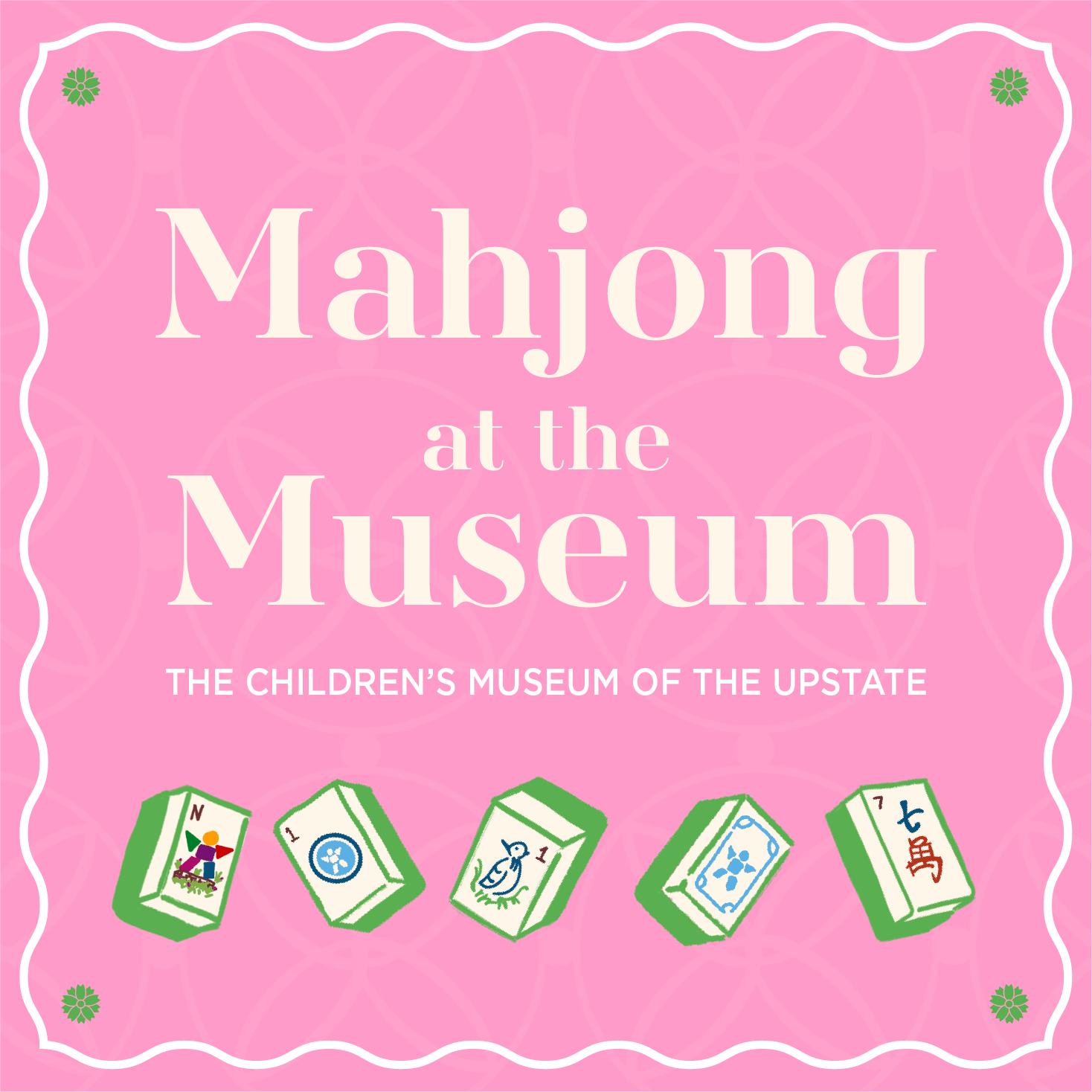 Pink flyer for Mahjong at the museum at TCMU